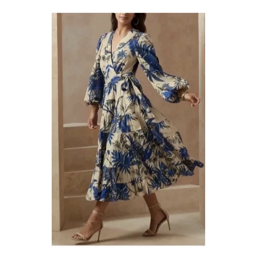 New! Banana Republic Floral Stampa Wrap Maxi Dress Fairycore Ruffle Floral Large